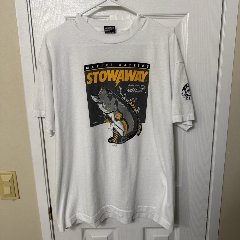 VTG Single Stitched GNB Marine Battery Bill Dance Fishing T-shirt Size XL
